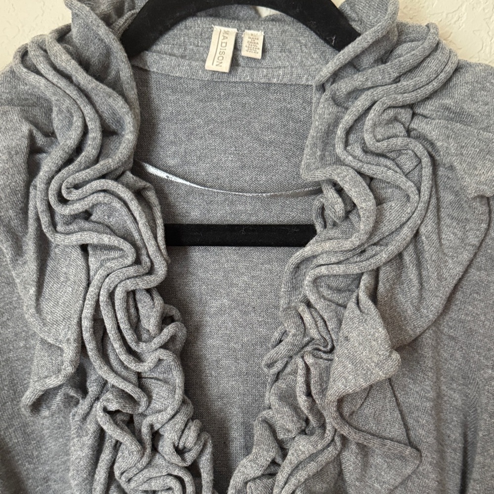 Madison Gray Ruffled Cardigan - Picture 2 of 5